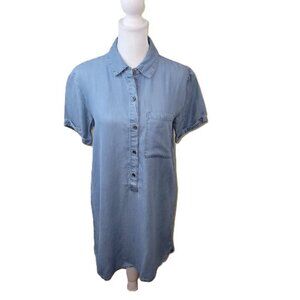 Forever 21 Chambray Tunic Casual Blouse Dress Short Sleeve Women's Size S